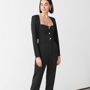 & Other Stories Padded Shoulder Sweetheart Neckline Jumpsuit Black